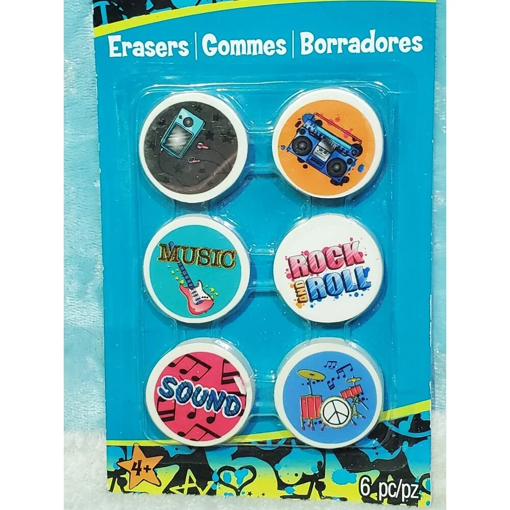 6 NIB Creatology Musical Erasers 1 1/2